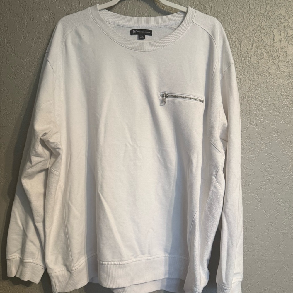 INC International Concepts White Crewneck Sweater with Zipper Detail